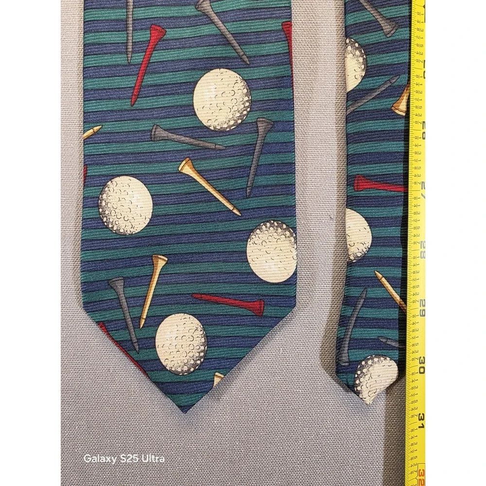 Mens 100% Silk Necktie Golf Balls Tees Sports Country Club Golfer Office Vintage